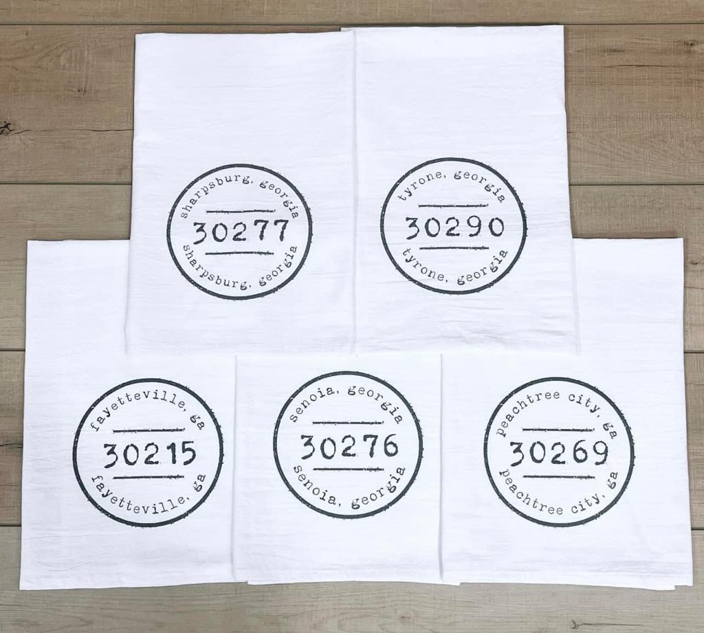 City and Zip Code Kitchen Tea Towel