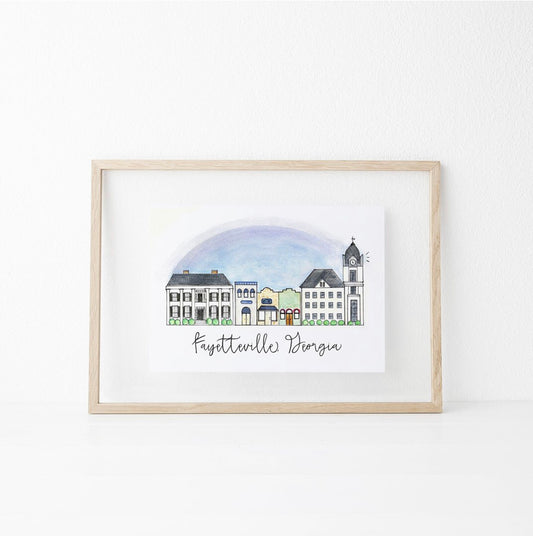 Fayetteville, GA Downtown Watercolor 8x10 Art Print by Natalie Kilgore