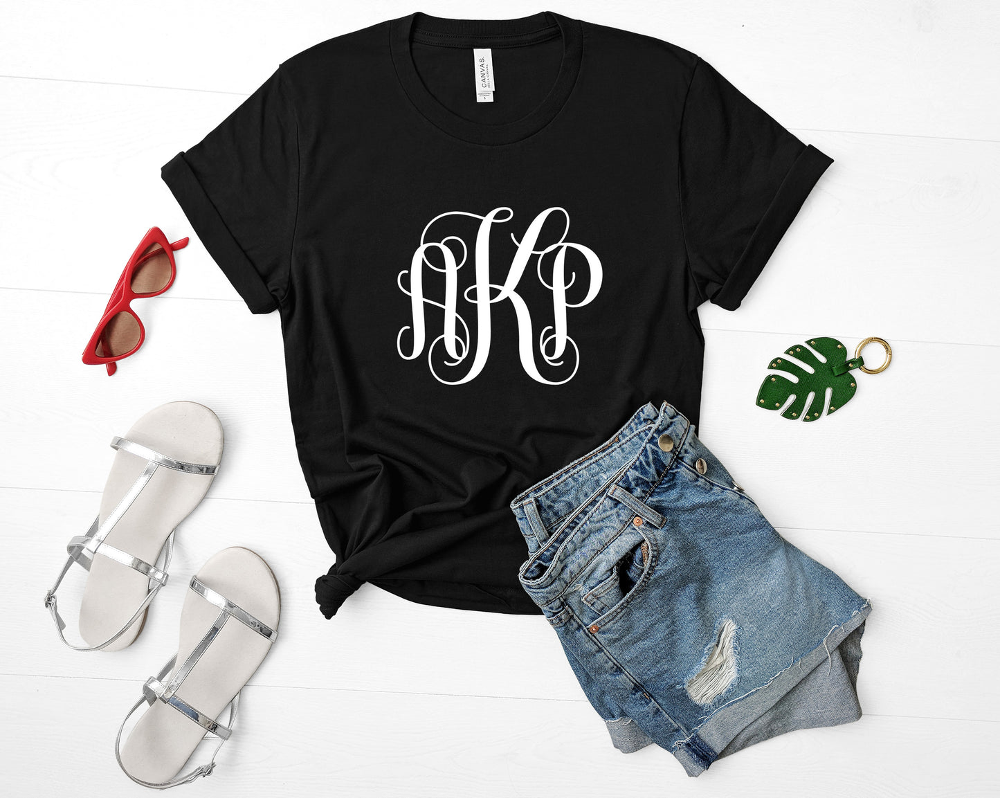 Cursive Monogram Customizable Bella+Canvas Premium Graphic Tee
