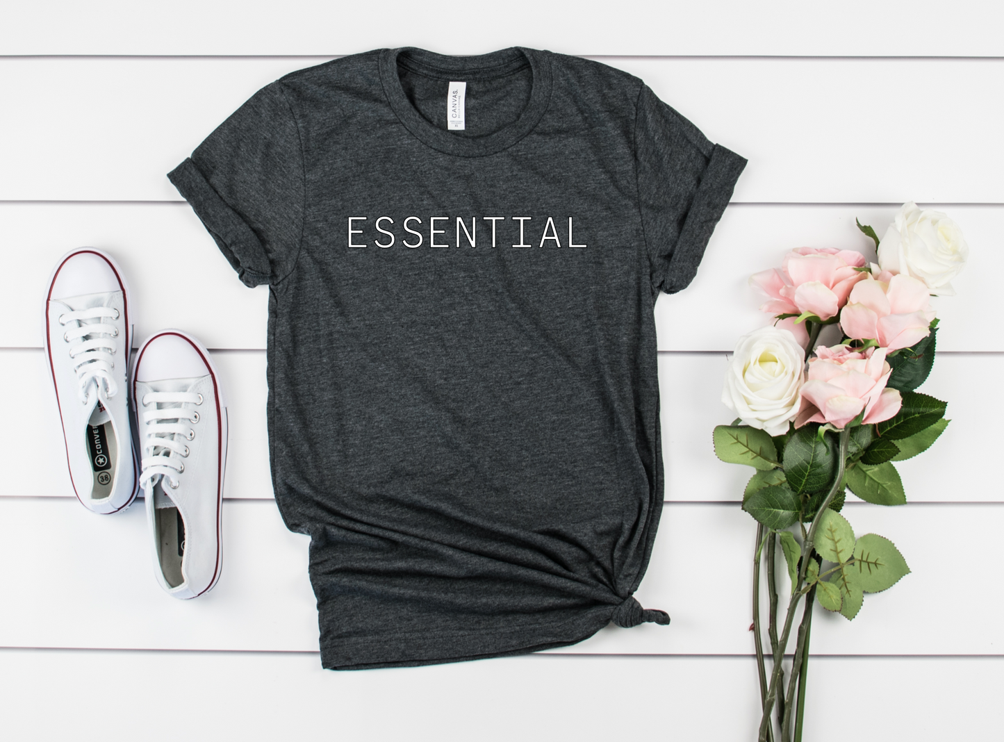 flat lay flowers sketchers converse