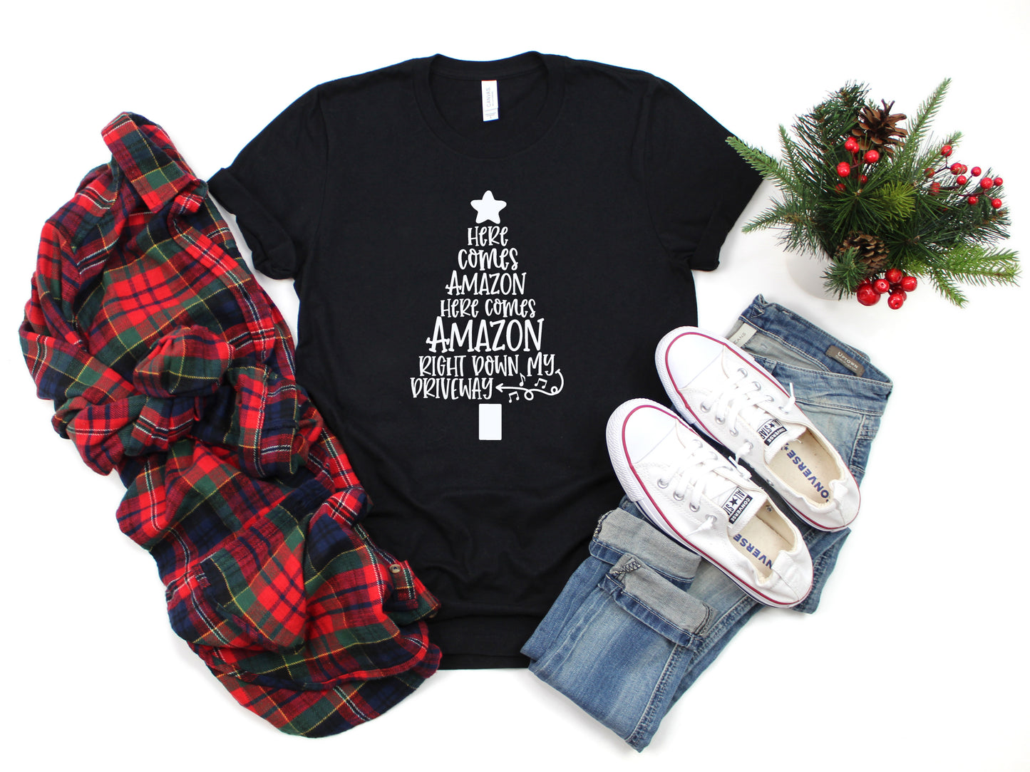 Here Comes Amazon Christmas Collection Bella+Canvas Premium Graphic Tee