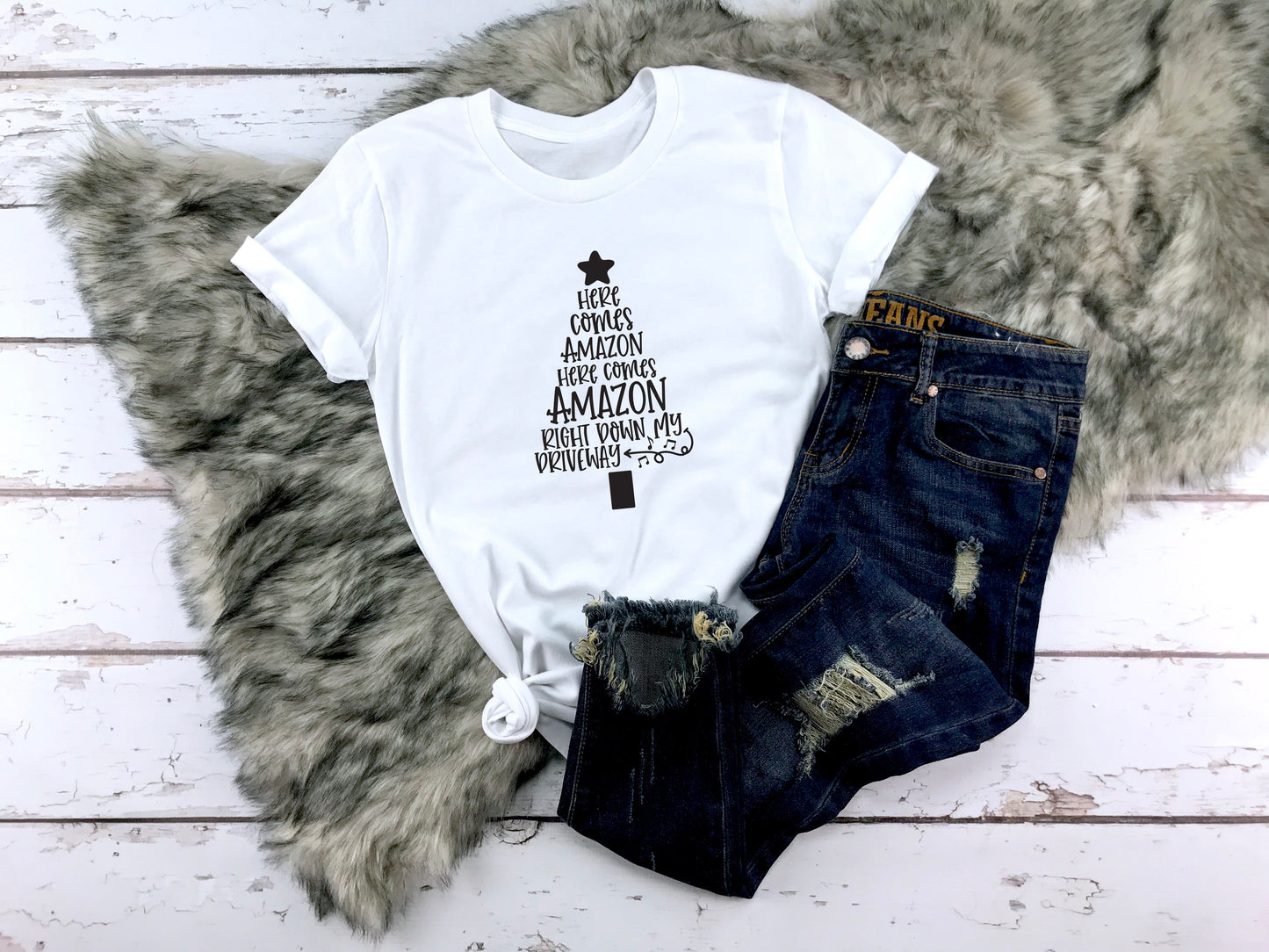 Here Comes Amazon Christmas Collection Bella+Canvas Premium Graphic Tee