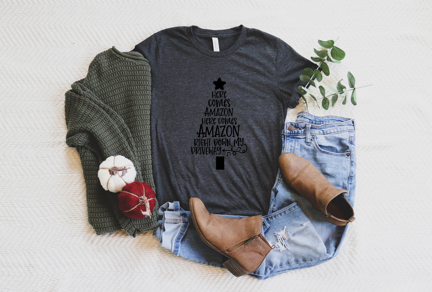 Here Comes Amazon Christmas Collection Bella+Canvas Premium Graphic Tee