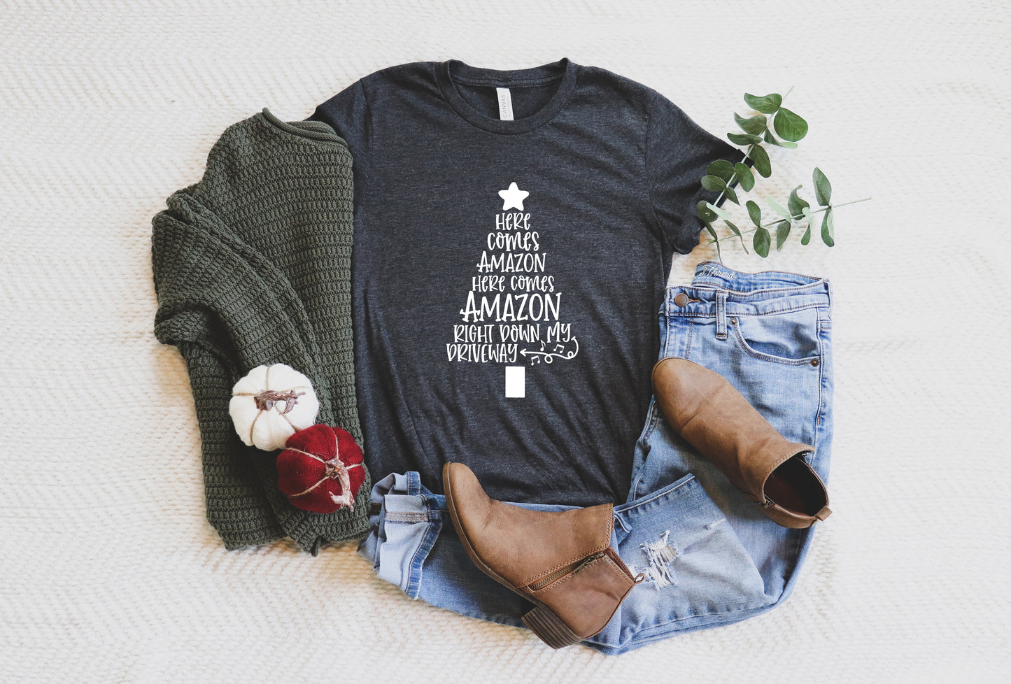 Here Comes Amazon Christmas Collection Bella+Canvas Premium Graphic Tee