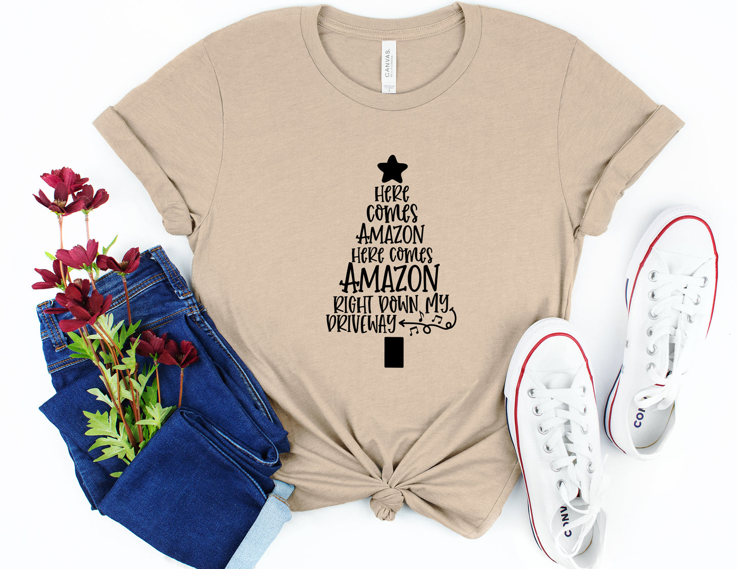 Here Comes Amazon Christmas Collection Bella+Canvas Premium Graphic Tee
