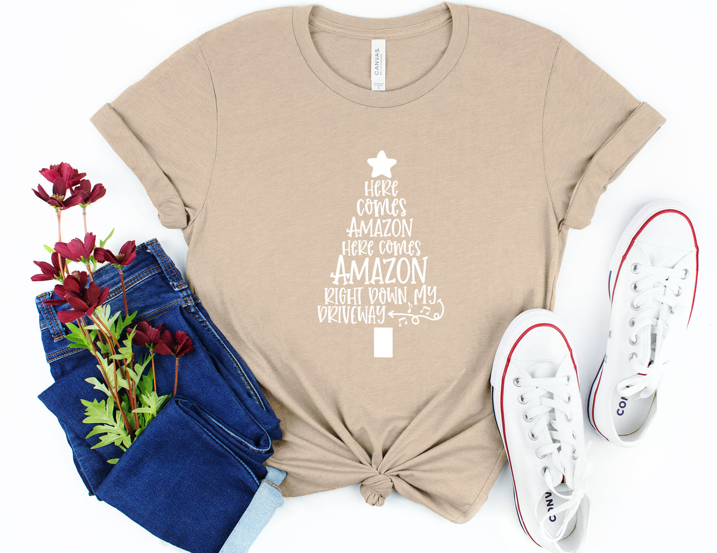 Here Comes Amazon Christmas Collection Bella+Canvas Premium Graphic Tee