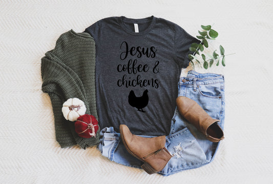 Jesus Coffee & Chickens Bella+Canvas Premium Graphic Tee