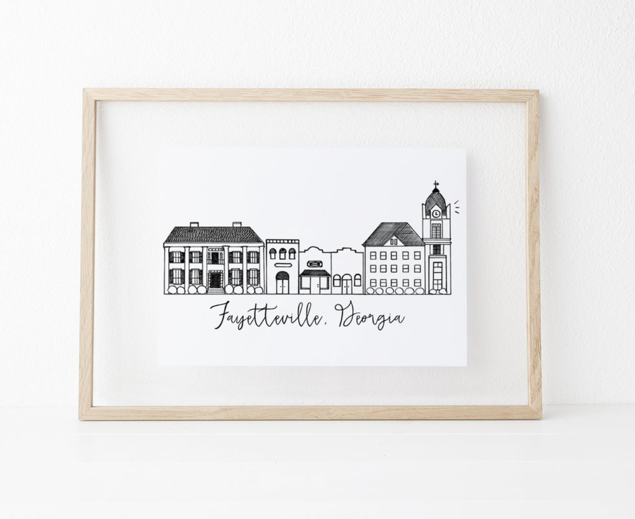 Fayetteville, GA Downtown Pen and Ink 8x10 Art Print by Natalie Kilgore