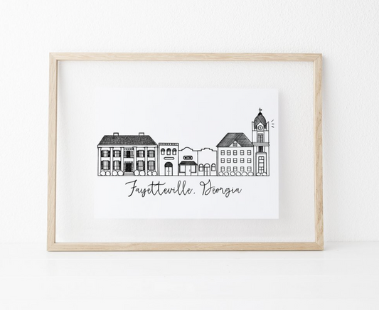 Fayetteville, GA Downtown Pen and Ink 8x10 Art Print by Natalie Kilgore