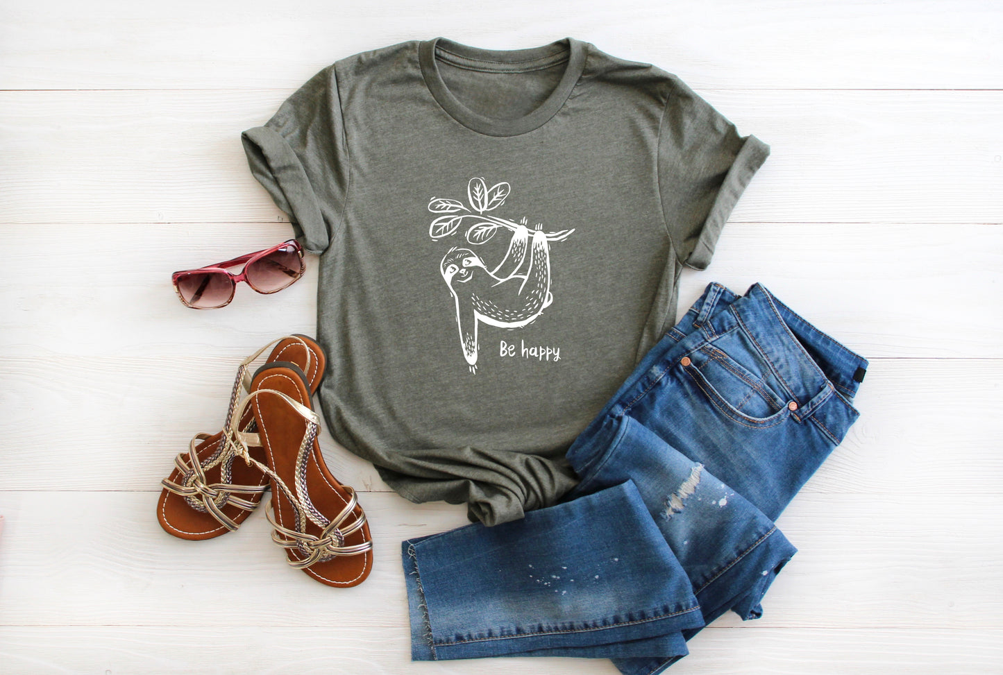 Happy Sloth Bella+Canvas Premium Graphic Tee