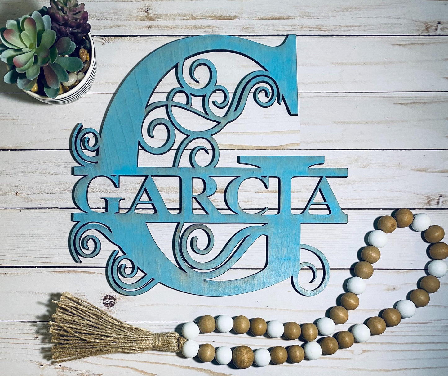 Personalized Maple Wood Split Monogram with Easel Stand - Outdoor Sealant Included