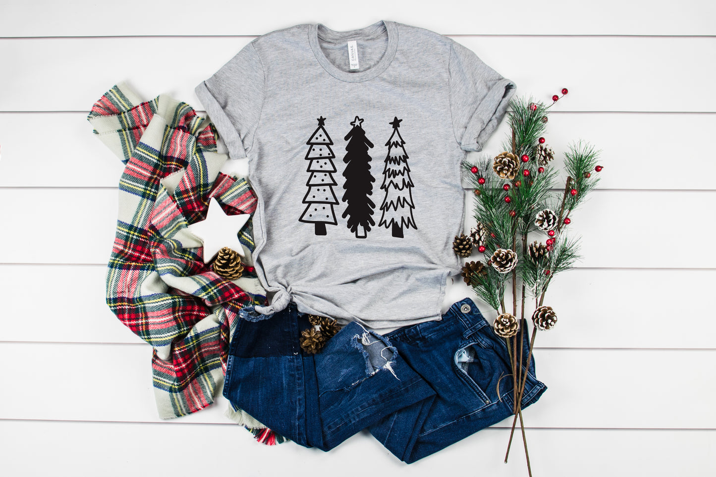 We Three Christmas Tree Christmas Collection Bella+Canvas Premium Graphic Tee