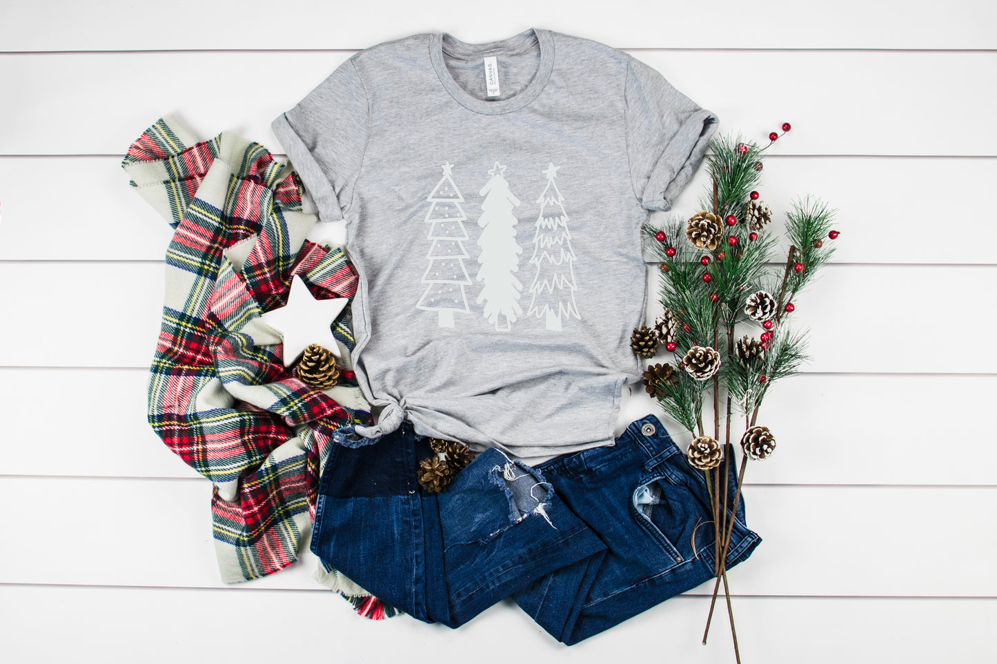 We Three Christmas Tree Christmas Collection Bella+Canvas Premium Graphic Tee