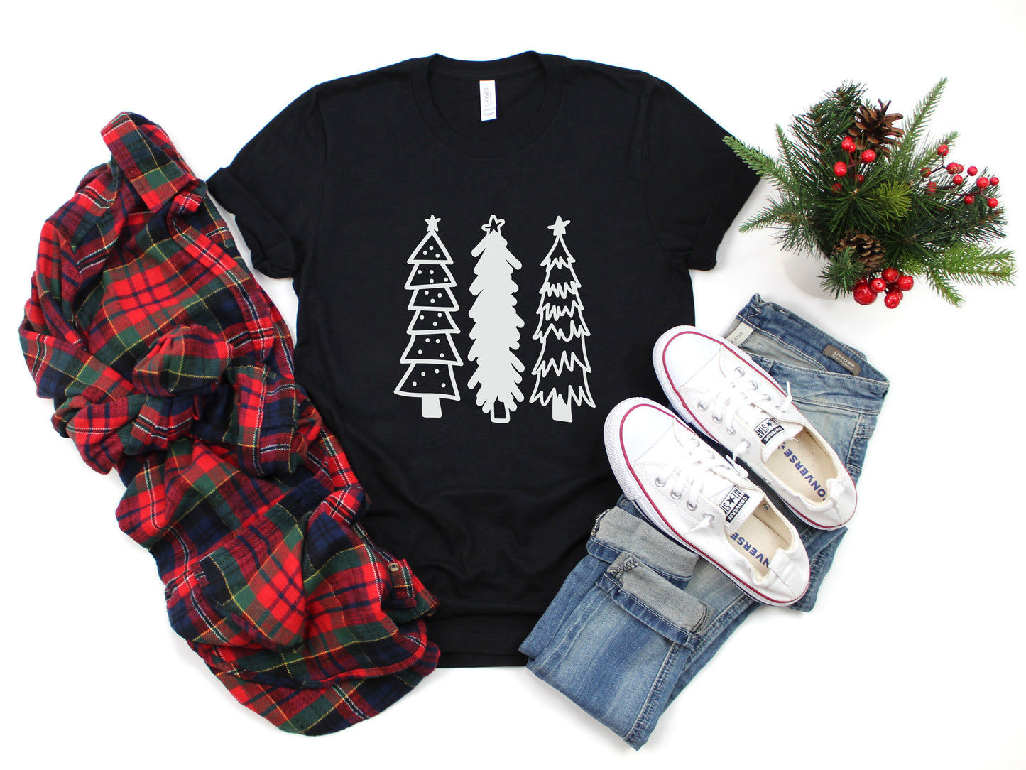 We Three Christmas Tree Christmas Collection Bella+Canvas Premium Graphic Tee