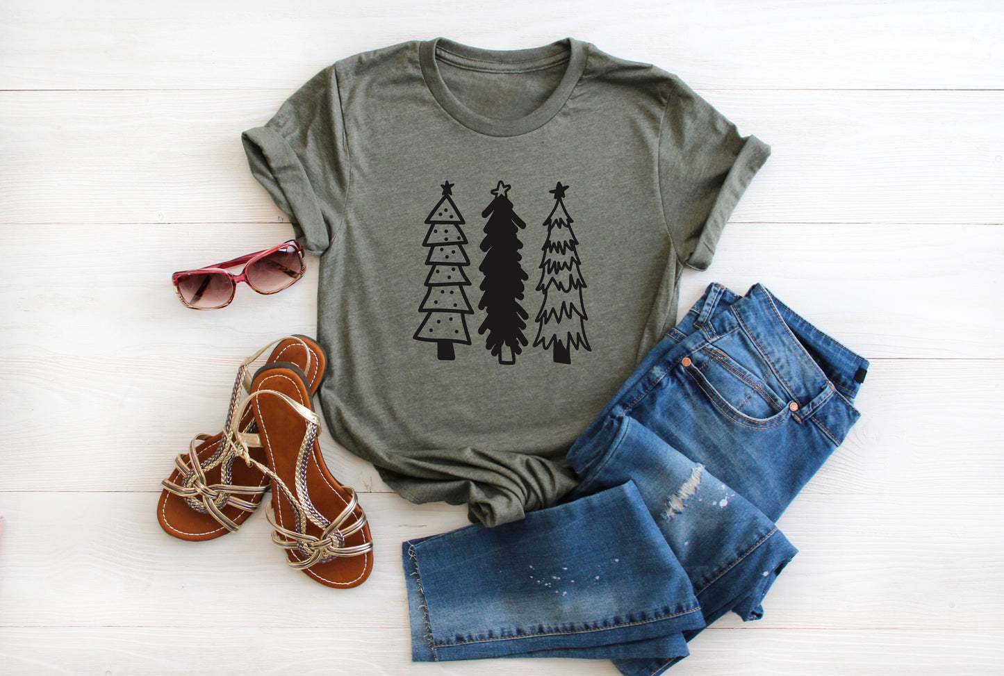 We Three Christmas Tree Christmas Collection Bella+Canvas Premium Graphic Tee