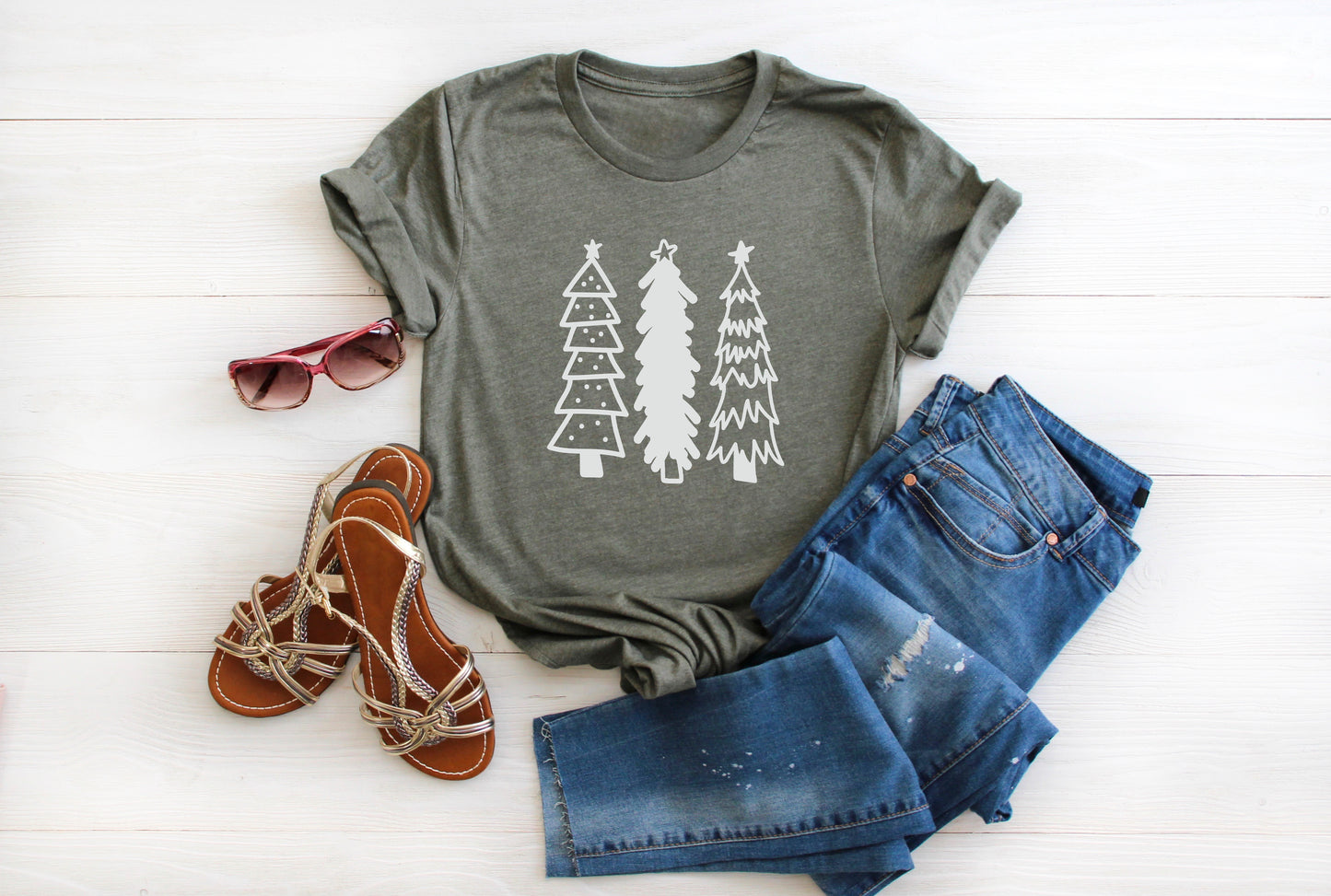 We Three Christmas Tree Christmas Collection Bella+Canvas Premium Graphic Tee