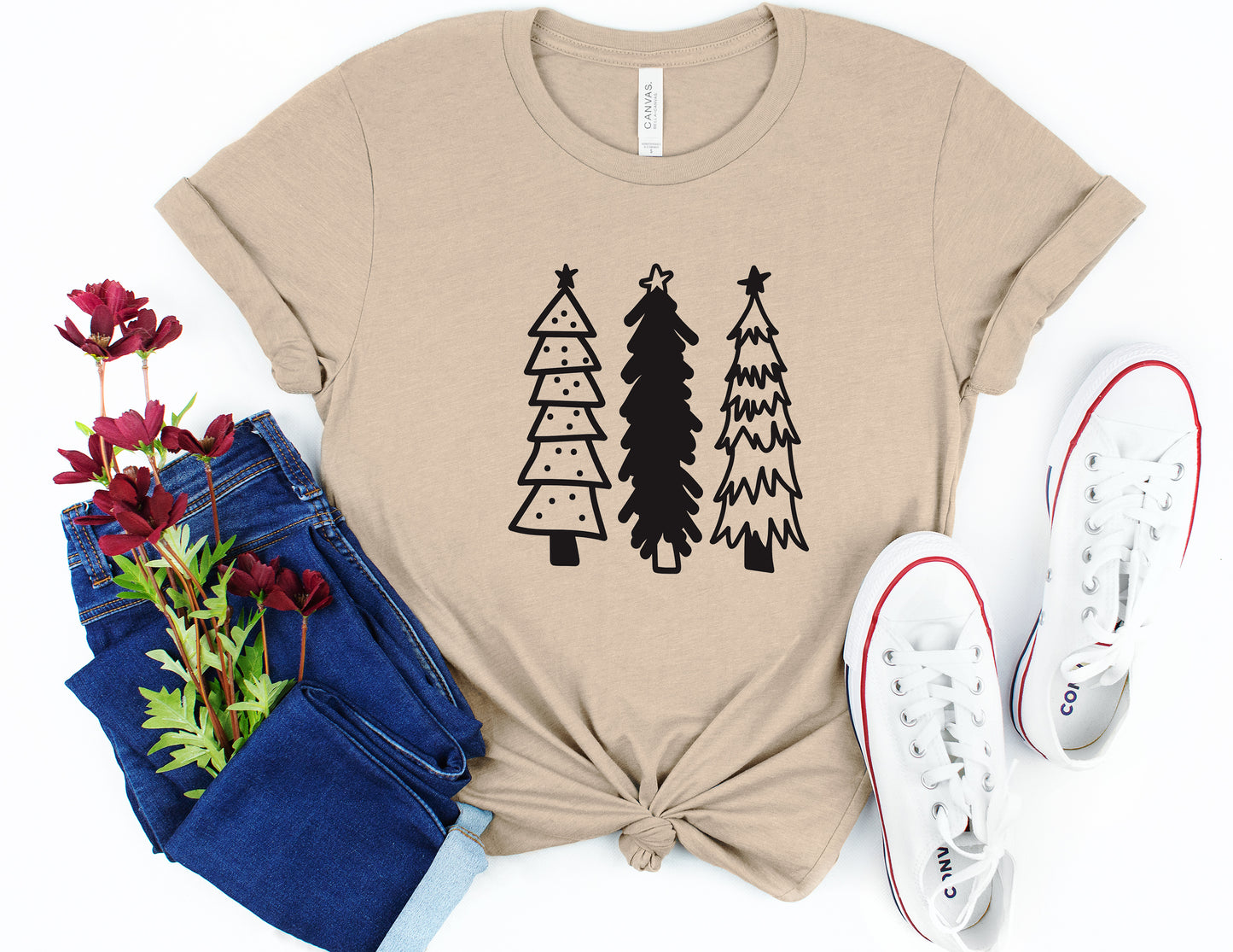 We Three Christmas Tree Christmas Collection Bella+Canvas Premium Graphic Tee