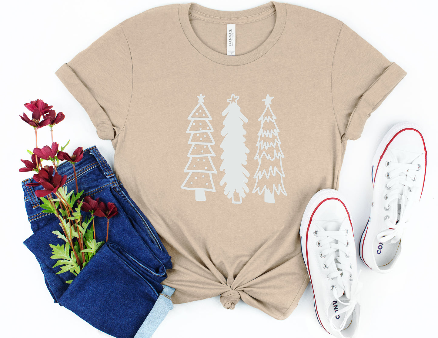 We Three Christmas Tree Christmas Collection Bella+Canvas Premium Graphic Tee