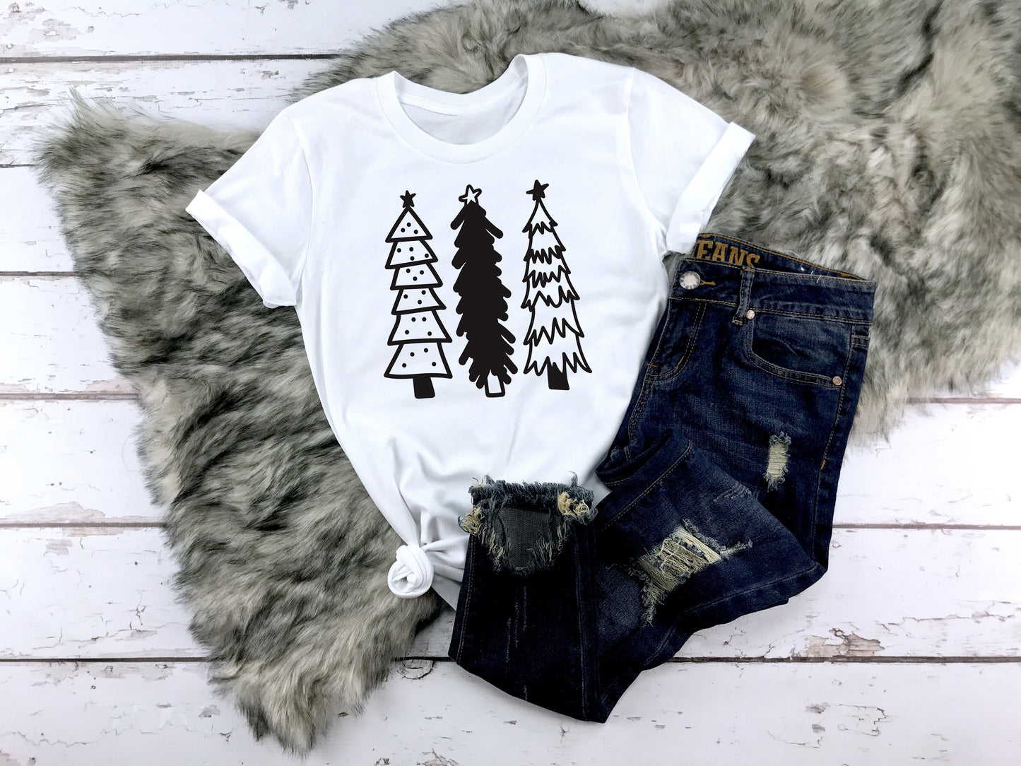 We Three Christmas Tree Christmas Collection Bella+Canvas Premium Graphic Tee