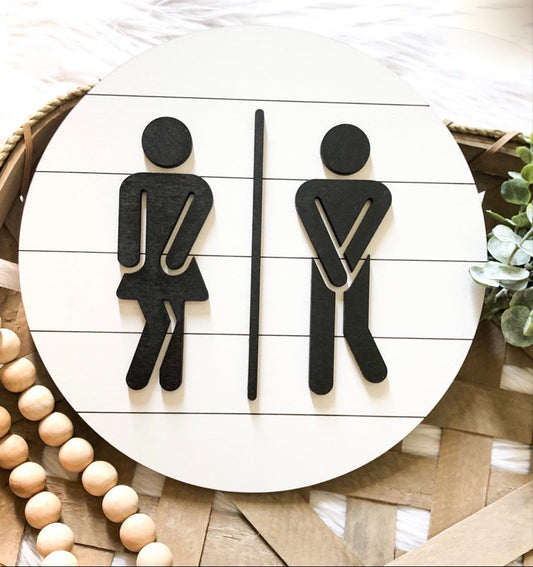 Potty Dance Restroom Round Bath Faux Shiplap Sign
