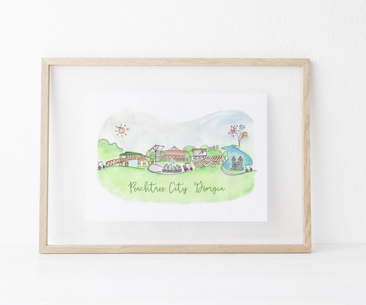 Peachtree City, GA Watercolor 8x10 Art Print by Natalie Kilgore