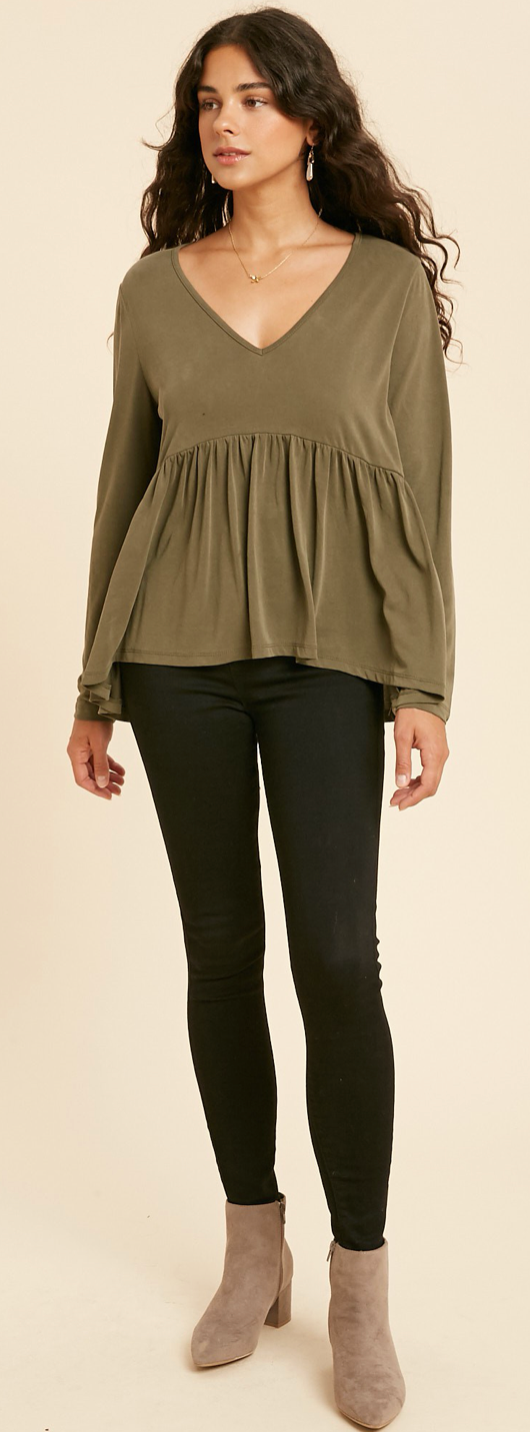 Olive Peplum Top