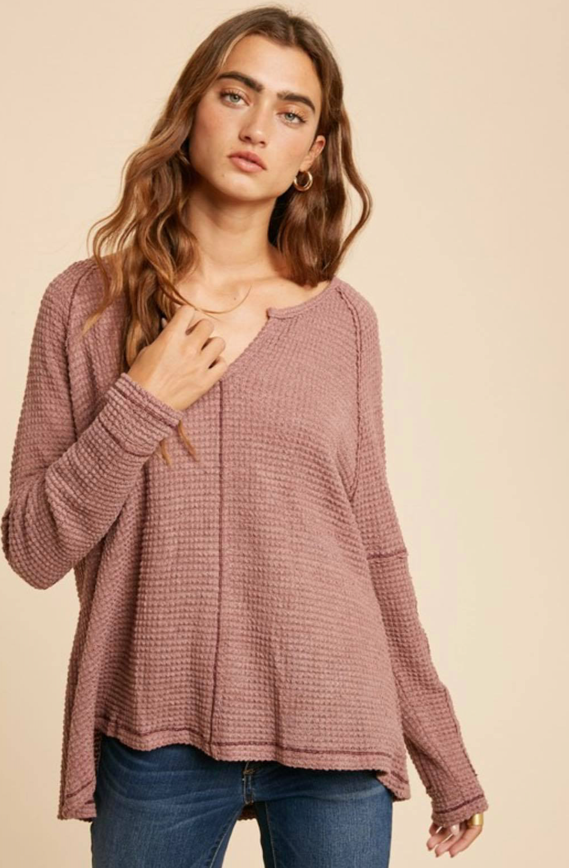Grace V-Neck Waffle Knit Top