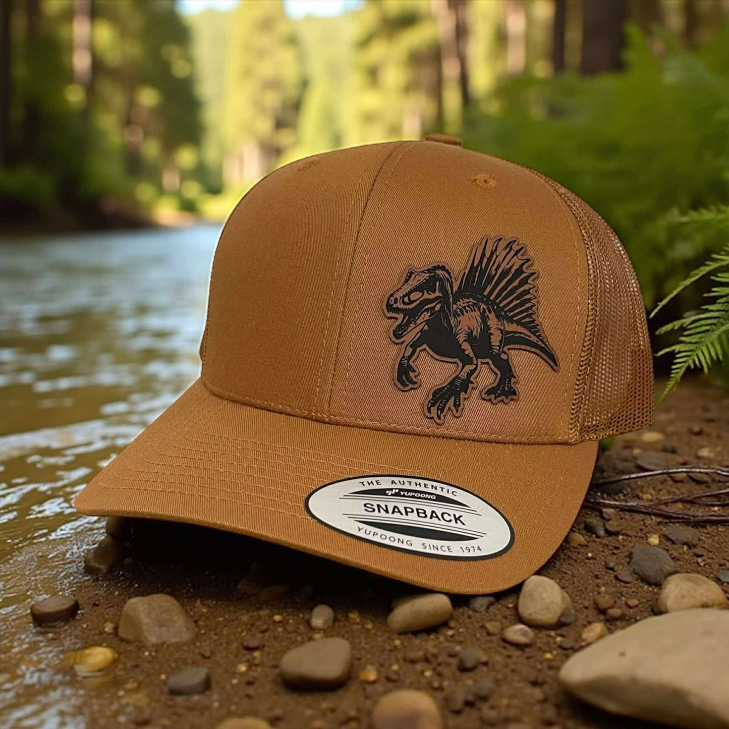 Spinosaurus Dinosaur River Hunter Jurassic Snapback Trucker Hat