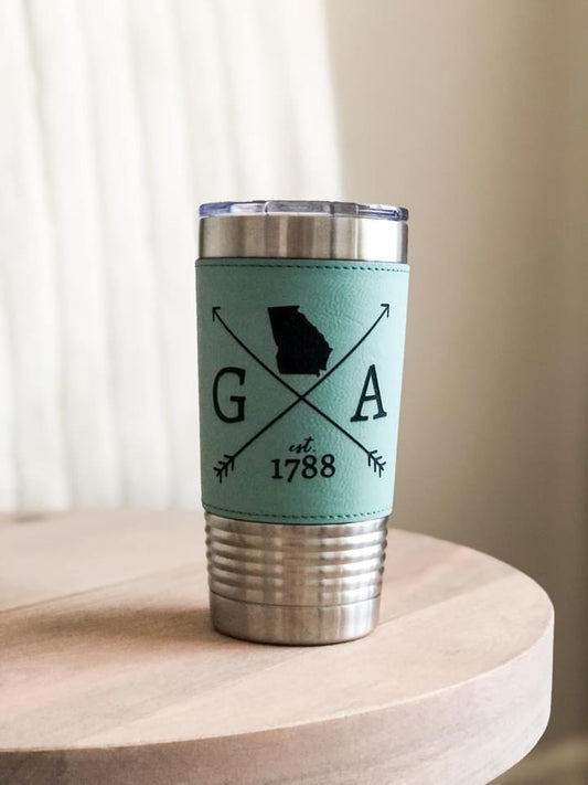 20 oz. Stainless Steel w/ Leatherette Personalized Tumbler
