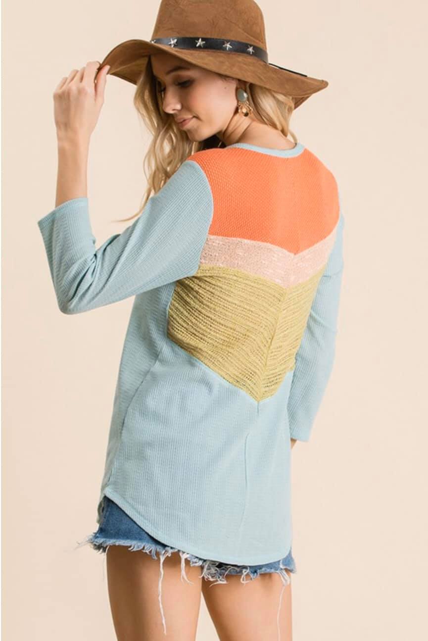 Charlize Solid Knit Color Block Top