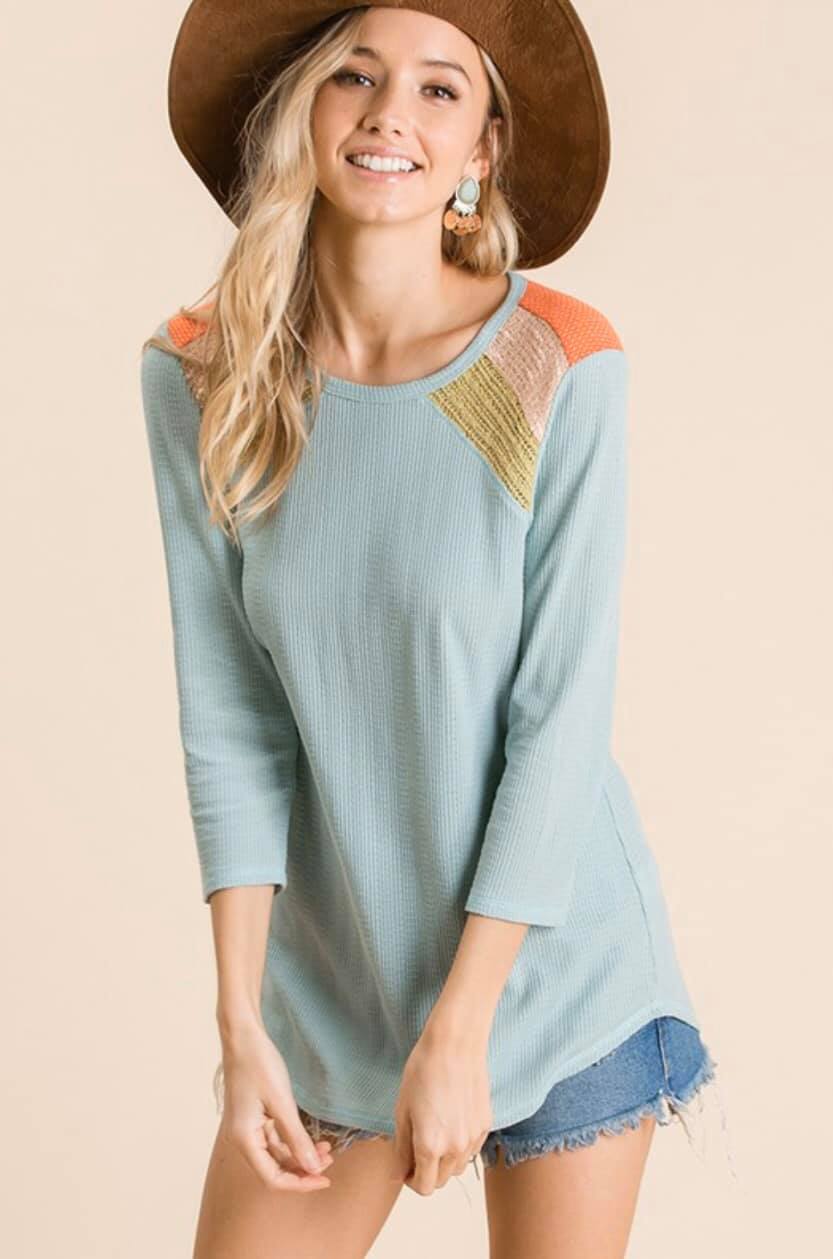 Charlize Solid Knit Color Block Top