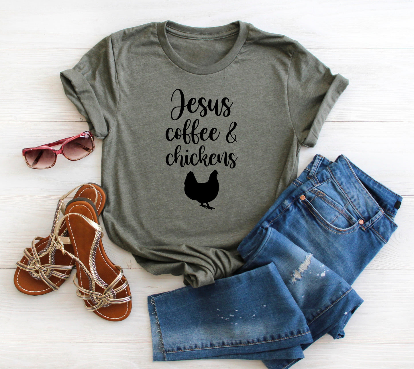 Jesus Coffee & Chickens Bella+Canvas Premium Graphic Tee