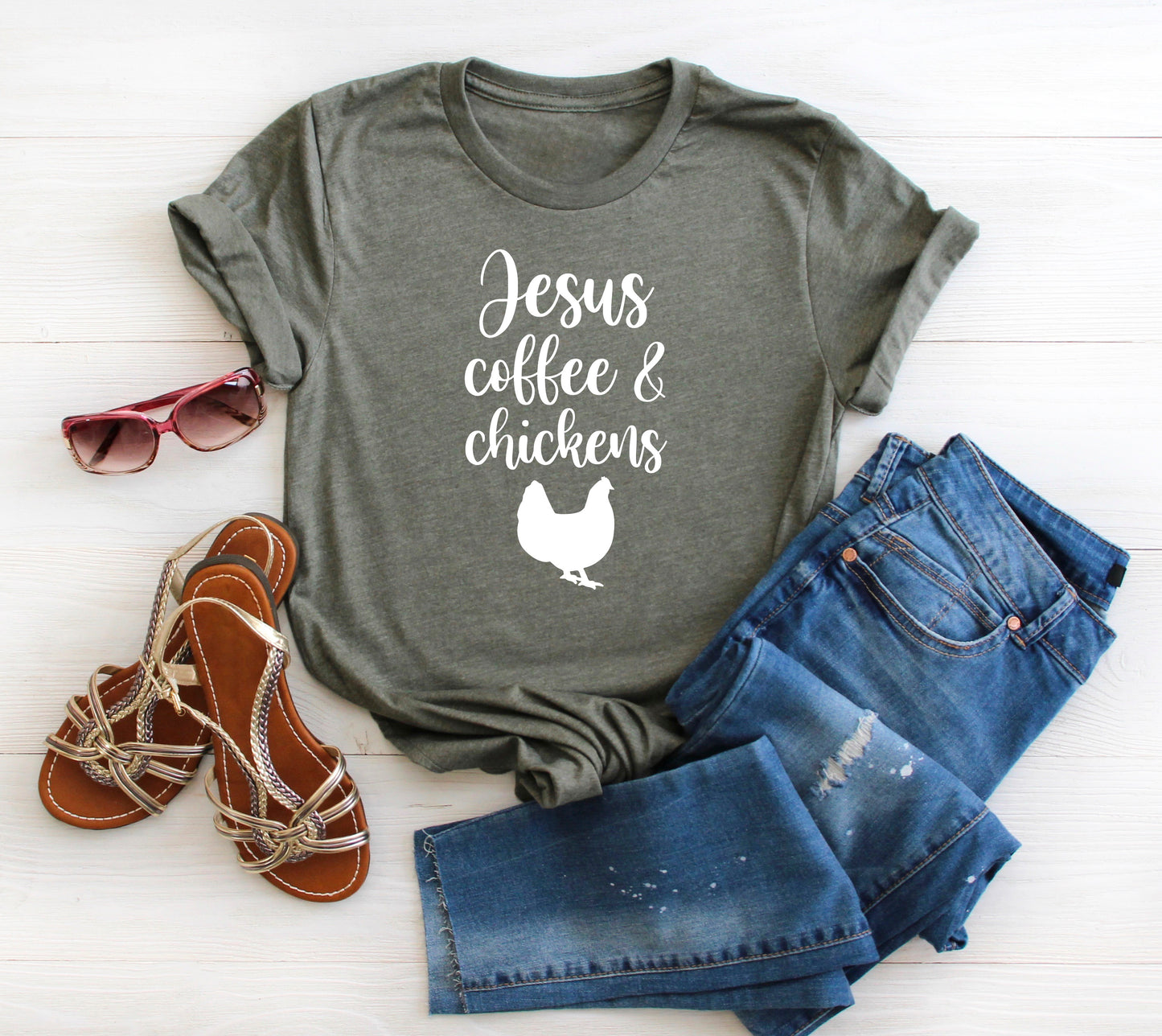 Jesus Coffee & Chickens Bella+Canvas Premium Graphic Tee