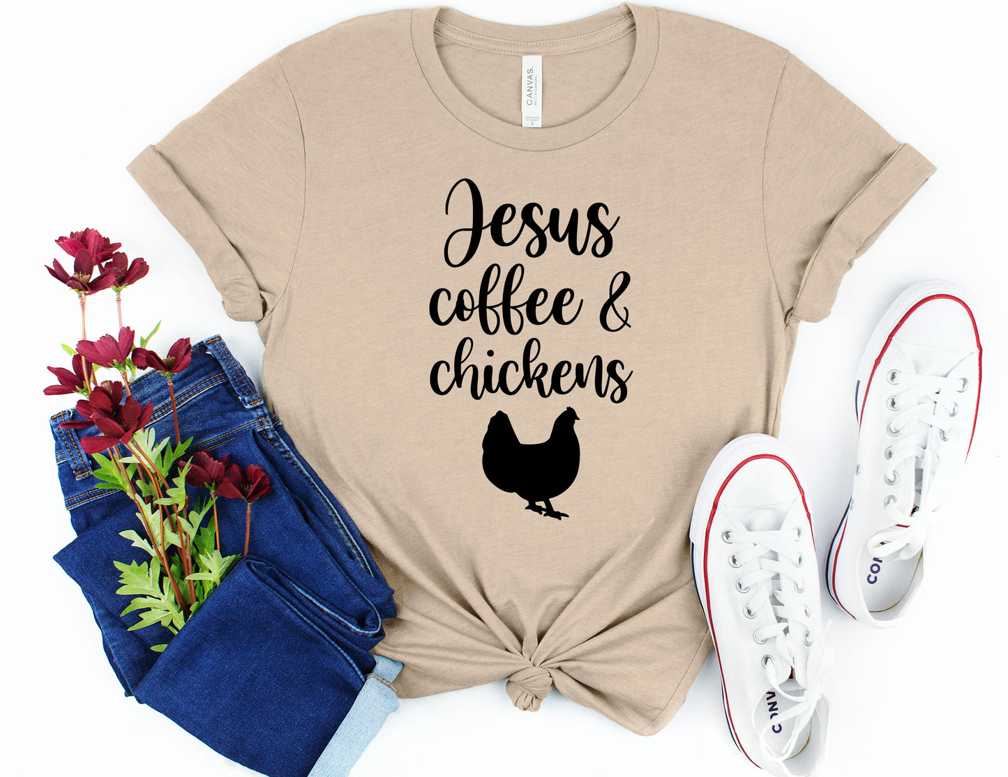 Jesus Coffee & Chickens Bella+Canvas Premium Graphic Tee