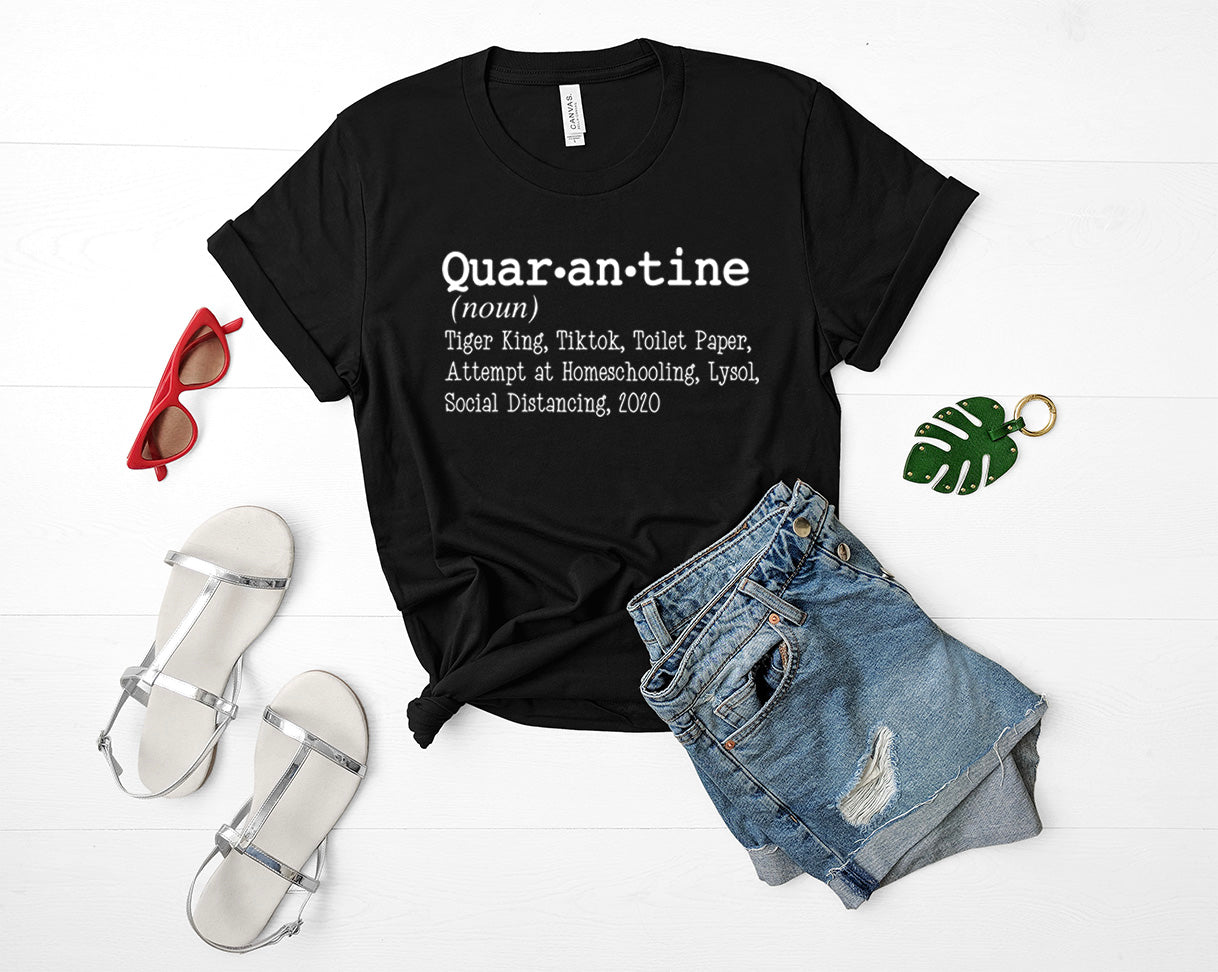 black flat lay quarantine shirt red shades