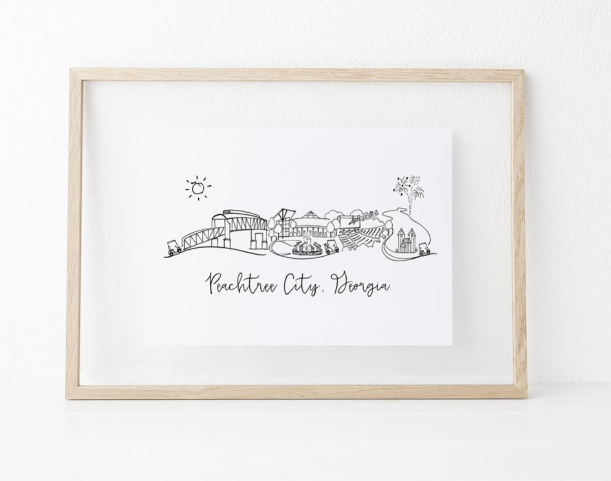 Peachtree City, GA Pen and Ink 8x10 Art Print by Natalie Kilgore