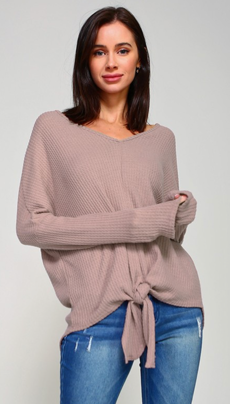 Brushed Waffle Knit Sweater - Taupe