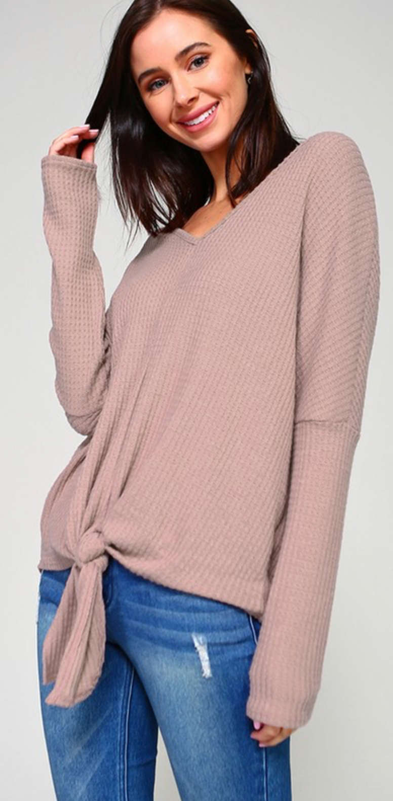 Brushed Waffle Knit Sweater - Taupe