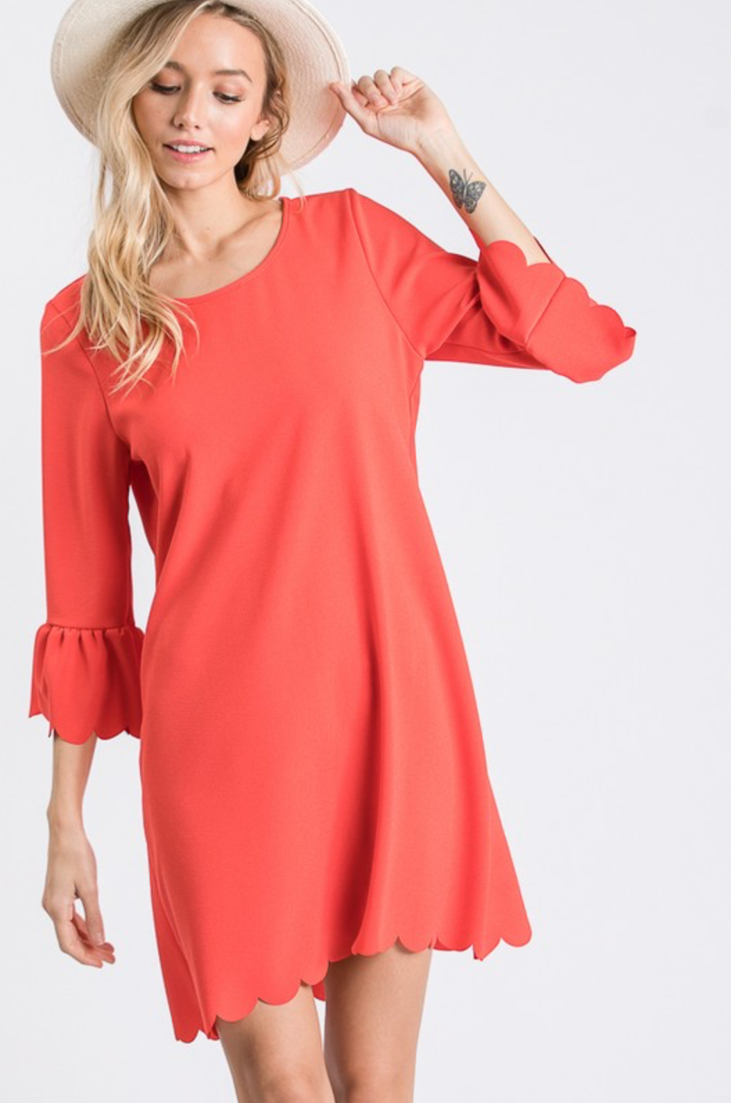 Andrea Scallop Detail Crepe Dress