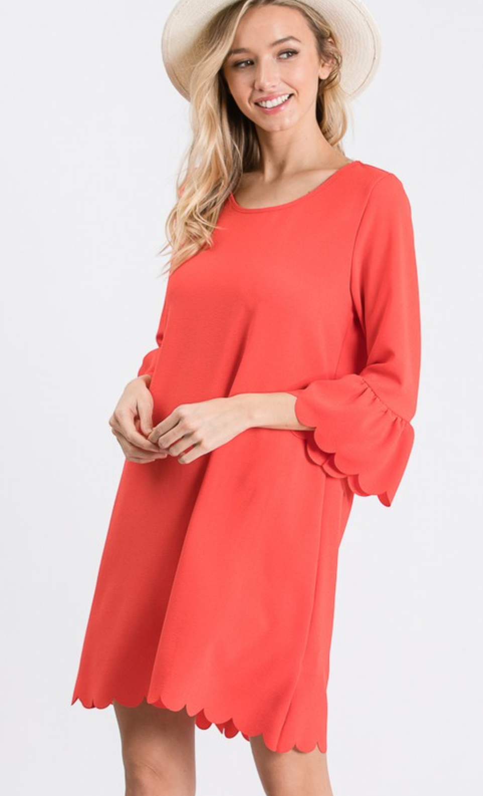 Andrea Scallop Detail Crepe Dress