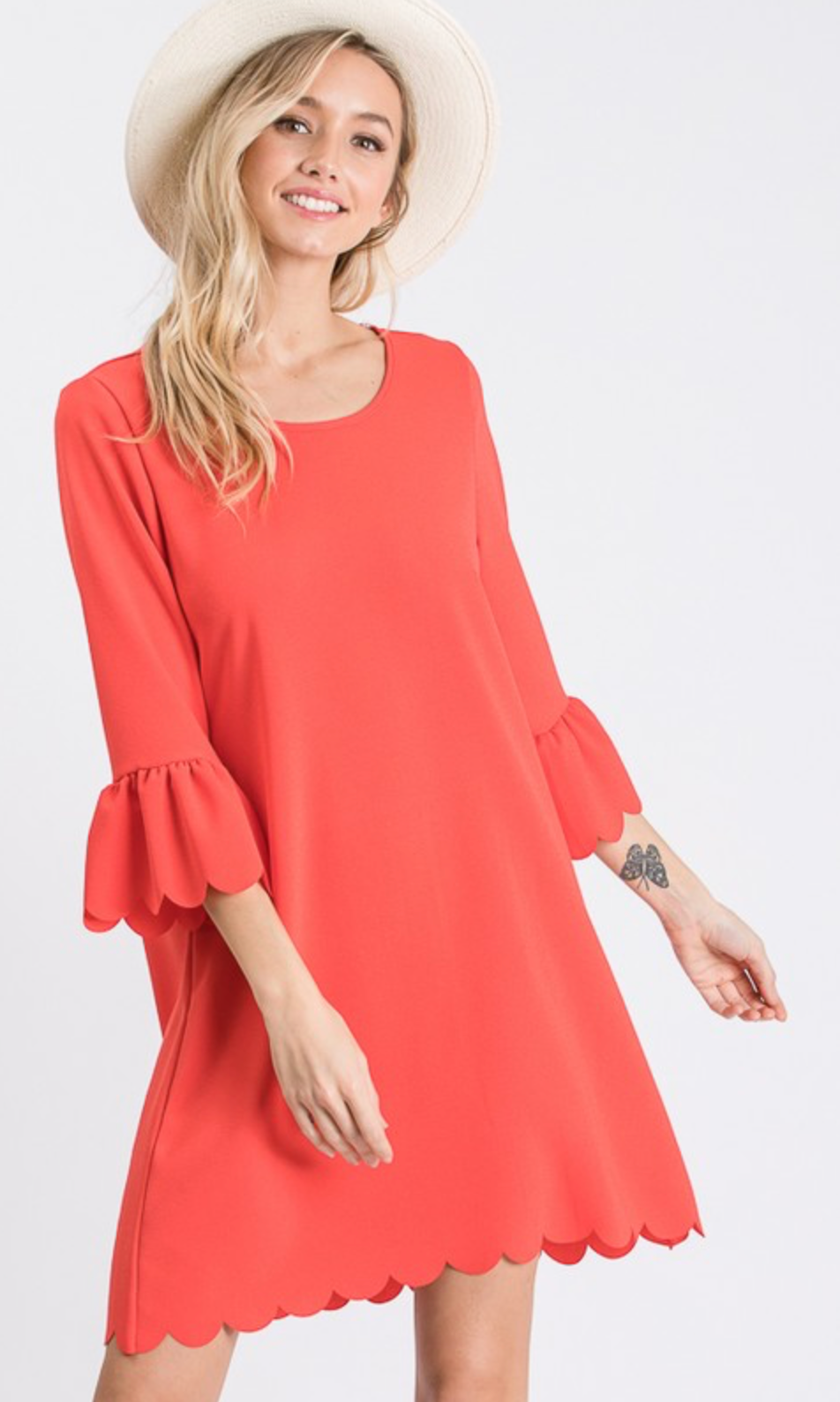 Andrea Scallop Detail Crepe Dress