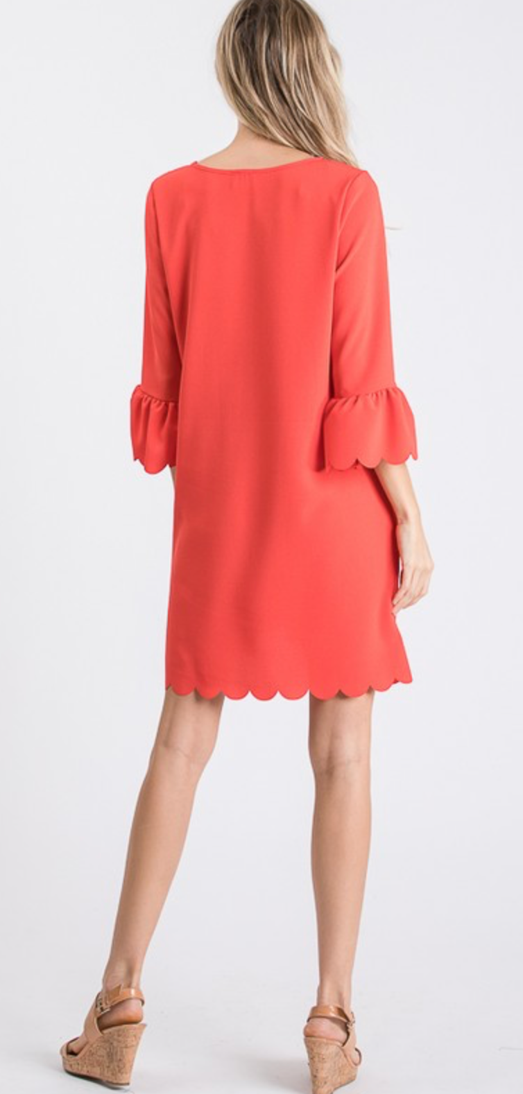 Andrea Scallop Detail Crepe Dress