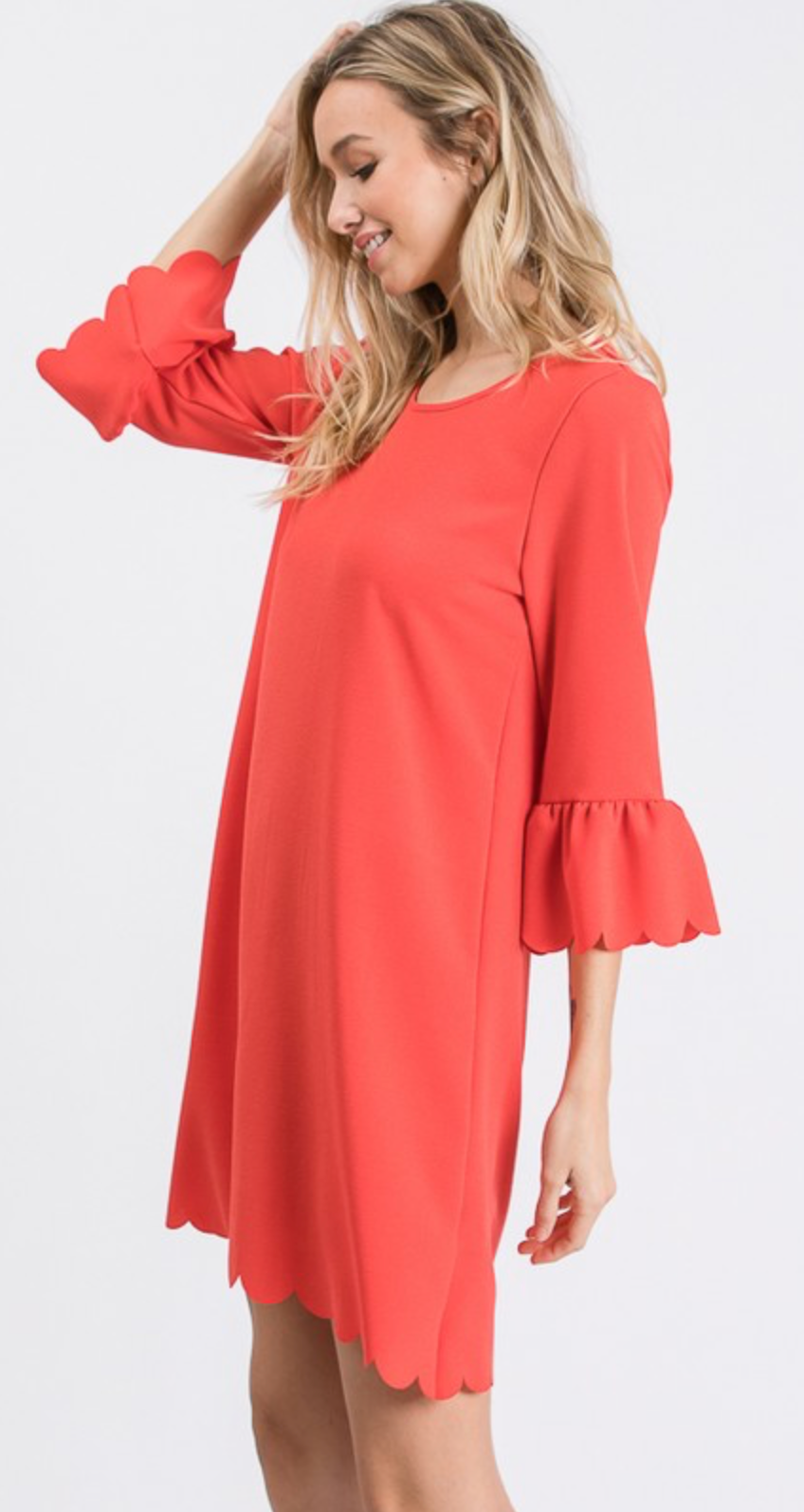 Andrea Scallop Detail Crepe Dress