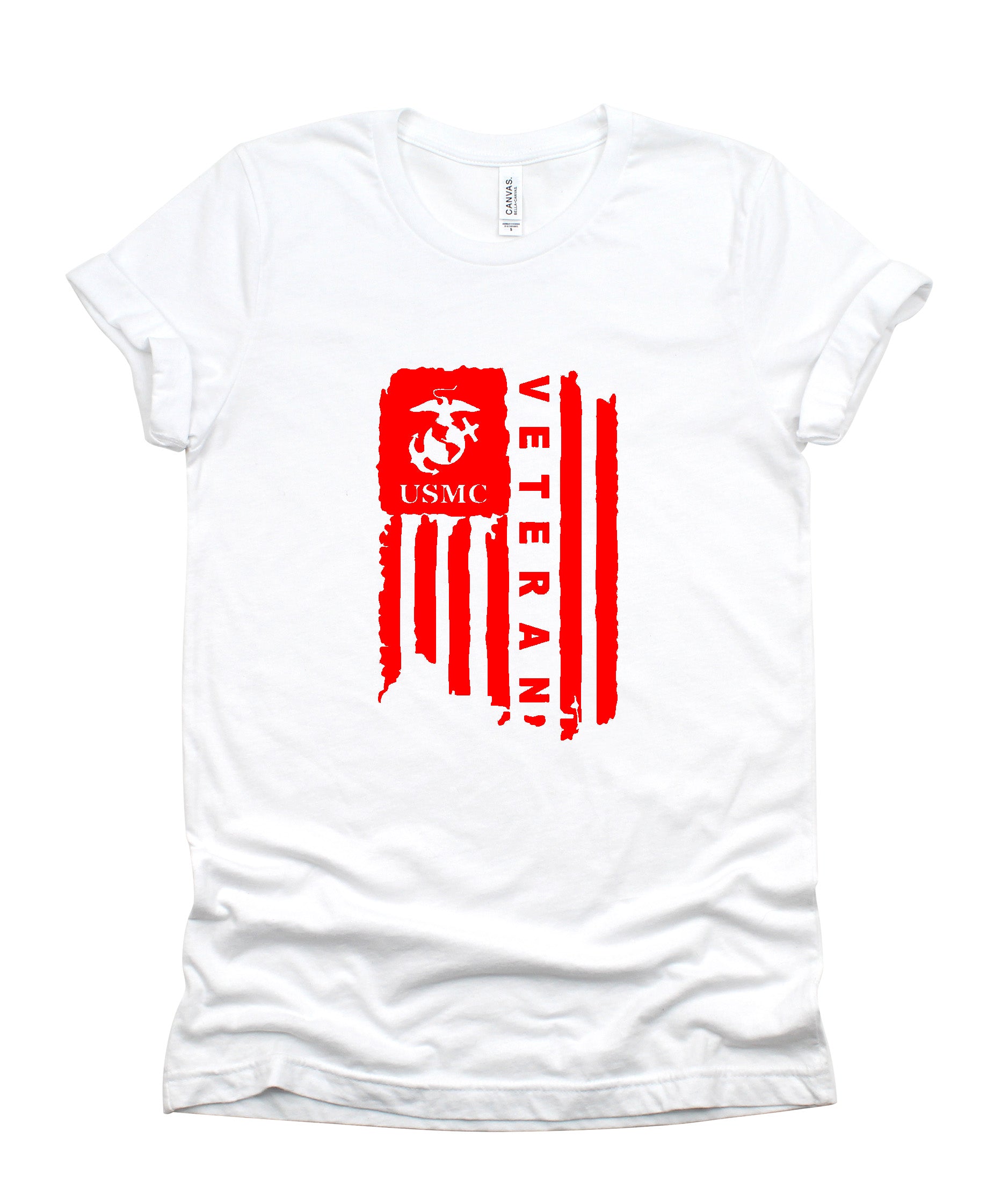 Red USMC Marine Veteran on a white Bella canvas tee