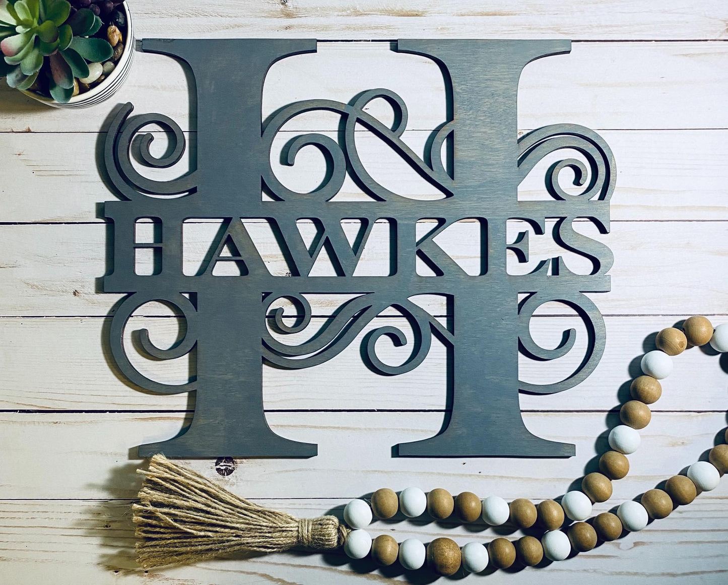 Personalized Maple Wood Split Monogram with Easel Stand - Outdoor Sealant Included