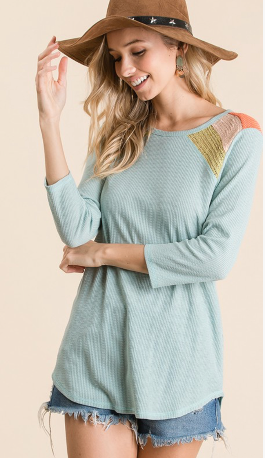 long sleeve blue gold red and pink