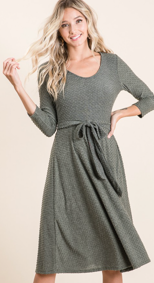 Olive Swiss Dot Dress