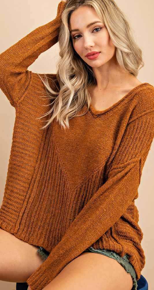 Harper Camel V-Neck Sweater